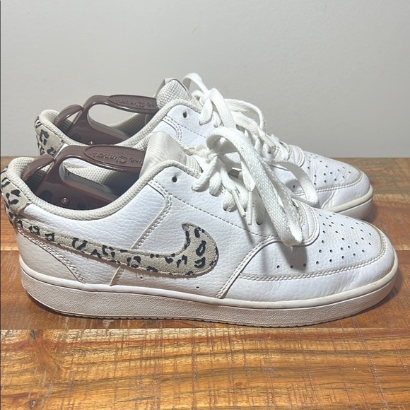 Nike Shoes - White Sneakers with Leopard Print Accent, Women’s 8